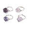 Adjustable Natural Fluorite Finger Rings, with Brass Micro Pave Cubic Zirconia Findings, Rose, Platinum, US Size 8 1/2(18.5mm)