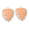 Brass Enamel Pendants, Tropical Leaf Charms, Monstera Leaf Charms, Long-Lasting Plated, Sandy Brown, Real Platinum Plated, 22.5x16.5x2.5mm, Hole: 1.5mm