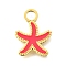 304 Stainless Steel Enamel Charms, Ion Plating(IP), Real 14K Gold Plated, Starfish, 13x10x1mm, Hole: 2.4mm
