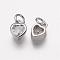 Brass Micro Pave Grade AAA Cubic Zirconia Charms, Lead Free & Nickel Free & Cadmium Free, Heart, Real Platinum Plated, 9x6.5x4mm, Hole: 3mm