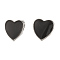 Brass Stud Earring Findings, with Loop, Enamel, Heart, Nickel Free, Real Platinum Plated, Black, 10x10mm, Hole: 1.5mm, pin: 0.7mm
