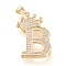 Brass Micro Pave Cubic Zirconia Pendants, Long-Lasting Plated, with Snap on Bail, Letter.B with Crown, Real 18K Gold Plated, Clear, Letter.B, B: 28.5x18x4mm, Hole: 3x4mm
