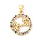 Brass Micro Pave Cubic Zirconia Pendants, Ring with Flower and Word MaMa, For Mother's Day, Colorful, Golden, 20x17x2.5mm, Hole: 3.5x4.5mm