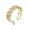 Brass Micro Pave Clear Cubic Zirconia Cuff Rings, Open Rings, Nickel Free, Real 16K Gold Plated, Inner Diameter: 17mm