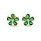 Rack Plating Brass Micro Pave Cubic Zirconia Stud Earrings, Long-lasting Plated, Flower, Golden, Dark Green, 14x14mm