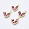 Brass Micro Pave Cubic Zirconia Charms, Long-Lasting Plated, Lead Free & Nickel Free & Cadmium Free, Heart, Hot Pink, Real 18K Gold Plated, 9.5x6.5x2mm, Hole: 1mm