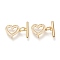 Brass Micro Pave Clear Cubic Zirconia Toggle Clasps, Long-Lasting Plated, Heart & Bar, Real 18K Gold Plated, Heart: 11.5x12.5x2mm, Hole: 1mm, Bar: 13.5x4x2mm, Hole: 1.4mm