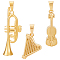 3Pcs 3 Style 304 Stainless Steel Pendants, Musical Instruments Charms, Golden, 29~52.5x12.5~19x6~11.5mm, Hole: 8.5~11x4~5.5mm, 1pc/style