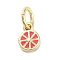 Rack Plating Brass Enamel Charms, with Jump Ring, Long-Lasting Plated, Cadmium Free & Lead Free, Lemon Slices Charm, Real 18K Gold Plated, Deep Pink, 6x4.5x1.5mm, Hole: 3mm