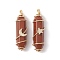 Natural Red Jasper Copper Wire Wrapped Pointed Pendants, Faceted Bullet Charms with Light Gold Tone Star & Moon Brass Beads, 36~37.5x10~10.5x11~12mm, Hole: 3.5~4mm, 2pcs/set