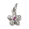 Rack Plating Brass Pendants, with Cubic Zirconia, Lead Free & Cadmium Free, Flower, Platinum, 9x7.5x2mm