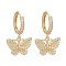 Brass Micro Pave Clear Cubic Zirconia Huggie Hoop Earrings, Long-Lasting Plated, Butterfly, Real 18K Gold Plated, 25mm, Pin: 1mm