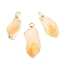 Natural Citrine Pendants, with Real 18K Gold Plated Eco-Friendly Copper Wire, Nuggets, 20~34x7.25~13.50x6.5~12mm, Hole: 3mm