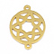 PVD Vacuum Plating 201 Stainless Steel Connector Charms, Flat Round with Flower, Real 18K Gold Plated, 20x15x1mm, Hole: 1.5mm