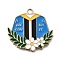 Alloy Enamel Pendants, Light Gold, Graduation Uniform with Flower & Word, Dodger Blue, 27x28x1mm, Hole: 2mm