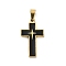 304 Stainless Steel Enamel Pendants, Cross Charm, Golden, Ion Plating(IP), Black, 30x17.5x2mm, Hole: 6x3.5mm