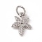 Brass Micro Pave Clear Cubic Zirconia Leaf Charms, with Open Jump Rings, Cadmium Free & Lead Free, Platinum, 12x9.5x2mm, Ring: 5x0.8mm, Hole: 3mm