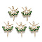 Glass Pendants, with Brass Micro Pave Cubic Zirconia Findings, Faceted, Ballet Dancer, Light Gold, Green, 21.5x15x4.5mm, Hole: 1mm
