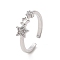 Clear Cubic Zirconia Hollow Out Star Open Cuff Ring, Brass Jewelry for Women, Platinum, Inner Diameter: 16mm