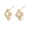Brass Micro Pave Cubic Zirconia Stud Earring Findings, Cadmium Free & Nickel Free & Lead Free, Rhombus, Real 18K Gold Plated, 14.5x11.5mm, Hole: 1.2mm, Pin: 0.8mm