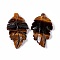 Natural Tiger Eye Pendants, Leaf Charms, 41.5x25~26x5mm, Hole: 0.8mm