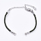 Braided Cotton Cord Bracelet Making, with Brass Lobster Claw Clasps and Extender Chains, with Rhinestone, Platinum, Dark Olive Green, 5-3/8 inch~5-1/2 inch(13.5~14cm), 3mm, Hole: 2mm