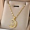 Moon & Heart Brass Micro Pave Clear Cubic Zirconia Pendant Necklaces, Golden, 15.75 inch(40cm)