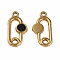 304 Stainless Steel Pendants, with Dyed Black Shell, Oval, Golden, 20x10x2mm, Hole: 1.6mm