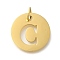 Ion Plating(IP) 304 Stainless Steel Pendants, with Jump Ring, Laser Cut, Flat Round with Letter Charm, Real 18K Gold Plated, Letter C, 20x1mm, Hole: 4.5mm