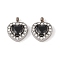 304 Stainless Steel Cubic Zirconia Pendants, with Rhinestone, Heart Charms, Black, 12.5x10x3.5mm, Hole: 1.8mm