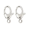 925 Sterling Silver Lobster Claw Clasps, Oval, Platinum, 14x8x3.5mm, Hole: 1.5mm
