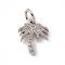 Brass Micro Pave Cubic Zirconia Charms, with Jump Ring, Cadmium Free & Lead Free, Coconut Tree Charms, Platinum, 12x9x1.5mm, Hole: 3mm