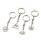 Tibetan Style Alloy Pendant Keychains, with Iron Split Key Rings, Star of David/Triangle/Flat Round with Eye, Antique Silver & Platinum, 8.3~9cm