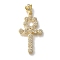 Cross Rack Plating Brass Micro Pave Clear Cubic Zirconia Pendant, Long-Lasting Plated, Lead Free & Cadmium Free, Real 18K Gold Plated, 38.5x21.5x2.5mm, Hole: 4x2.5mm