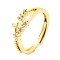 Crescent Moon Brass Adjustable Ring with Cubic Zirconia, Lead Free & Cadmium Free, Real 18K Gold Plated, Us Size 5 3/4(16.3mm)