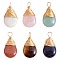 6Pcs 6 Styles Natural & Synthetic Gemstone Brass Pendants, Natural Rose Quartz & Green Aventurine & Tiger Eye & Amazonite, Synthetic Goldstone & Blue Goldstone, Teardrop, 24~26x13x8mm, Hole: 4~5x2~3mm, 1pc/style