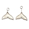 Natural White Shell Pendants, with Brass Findings, Fishtail Charms, Platinum, 18x15x1.5mm, Hole: 2.5mm