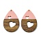Resin and Walnut Pendants, Teardrop with Hear, for Valentine's Day Gift, Pink, 38x25x3.5mm, Hole: 1.8mm