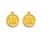 Golden Plated Alloy Enamel Charms, Enamelled Sequins, Flat Round with Alphabet, Letter.R, Yellow, 14x12x2mm, Hole: 1.5mm