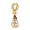 Rack Plating Brass Red & Clear Cubic Zirconia European Dangle Charms with Enamel, Christmas Santa Claus Large Hole Pendants, Cadmium Free & Lead Free, Long-Lasting Plated, Real 18K Gold Plated, 24.5mm, Hole: 4.5mm