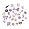 Alloy Enamel Pendants, Mixed Shapes, Golden, Purple, 9~26.5x6.5~27x1~3.5mm, Hole: 1.6mm, about 100pc/bag