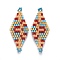 MIYUKI & TOHO Handmade Japanese Seed Beads Links, Loom Pattern, Rhombus, Colorful, 40~41.5x16~16.7x1.7~1.8mm, Hole: 1.4~1.5mm