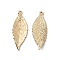 Rack Plating Alloy Pendants,  Leaf, Light Gold, 35.5x13x2mm, Hole: 1.5mm