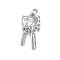 Brass Micro Pave Clear Cubic Zirconia Pendants, Cadmium Free & Nickel Free & Lead Free, Key Charms, Platinum, 27.5x14x6mm, Hole: 2.5x5mm