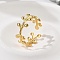 Leaf 304 Stainless Steel Open Cuff Rings, Real 18K Gold Plated, 8mm, Adjustable