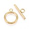 Ion Plating(IP) 304 Stainless Steel Ring Toggle Clasps, Real 18K Gold Plated, 19x15x2mm, Hole: 2.2mm, Bar: 6.5x21x2mm, Hole: 3mm