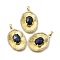 Natural Lapis Lazuli Faceted Oval Pendants, Brass Micro Pave Cubic Zirconia Charms, Rack Plating, Lasting Plated, Cadmium Free & Lead Free, Real 18K Gold Plated, 27.5x20x7mm, Hole: 3.5x2mm