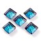 Embossed Glass Rhinestone Pendants, Abnormity Embossed Style, Rhombus, Faceted, Bermuda Blue, 13x13x5mm, Hole: 1.2mm, Diagonal Length: 13mm, Side Length: 10mm