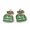 Alloy Enamel Pendants, for Christmas, Light Gold Plated, Bag with Word Merry Christmas, Green, 24x17.5x1mm, Hole: 1mm