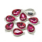 Alloy Glass Links connectors, Faceted, teardrop, Platinum, Camellia, 17x9x5mm, Hole: 1.5mm